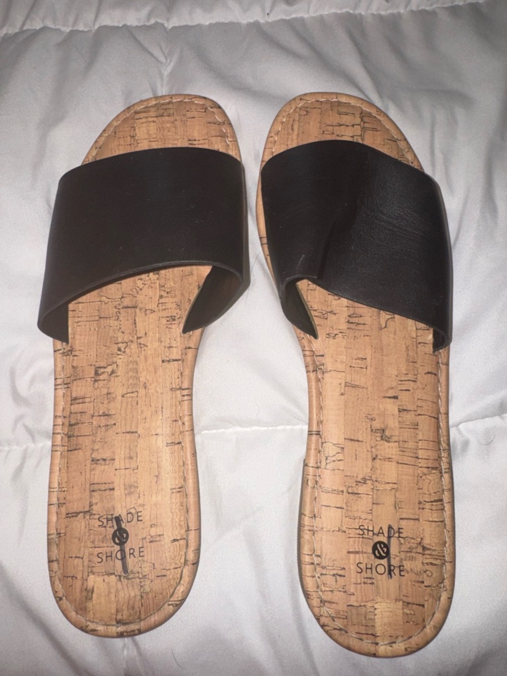 Shade & Shore Black Slide Sandals with Cork-Style Footbed